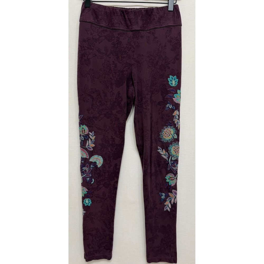 Sundance Purple Floral Embroidered Leggings Stretch Pull On Pants Medium M